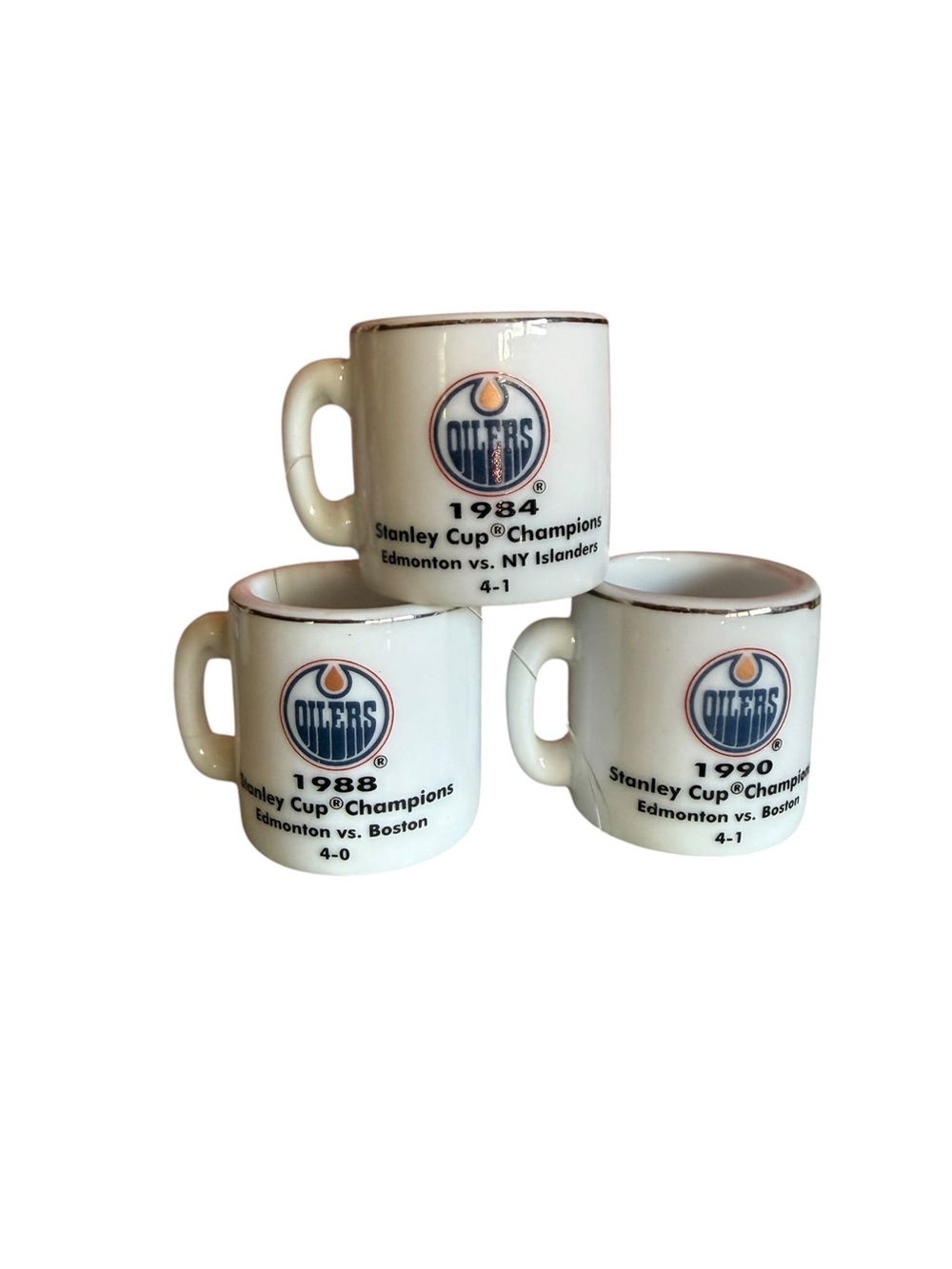 Vintage NHL Oilers Stanley cup champions mini mugs